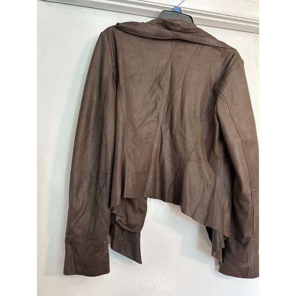 Neumann Marcus Brown Leather Open From Cascade Ruffle Zippered Sleeves - Picture 13 of 13